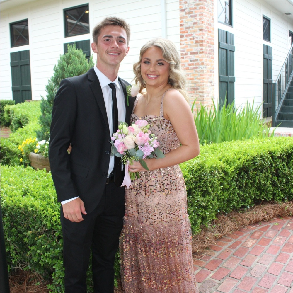 Bronx and Banco Sequin Maxi Dress in Pink and Gold